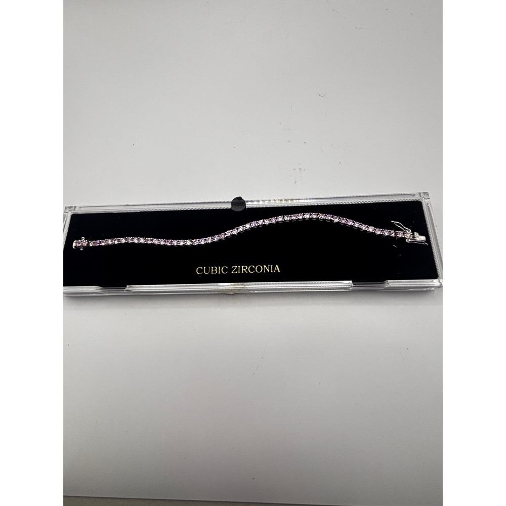 Unbranded Tennis Bracelet Womens 7" Pink Cubic Zirconia Silver Tone Sparkle